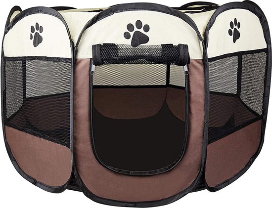 Opvouwbare Puppyren - 8 Panelen - Met Deur - Zwart Metaal - 60x60 cm