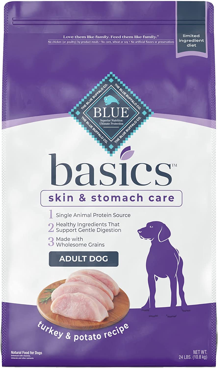 Blue Buffalo Basics Skin & Stomach Care, Natuurlijk Volwassen Droog Hondenvoer, Turkije & Aardappel