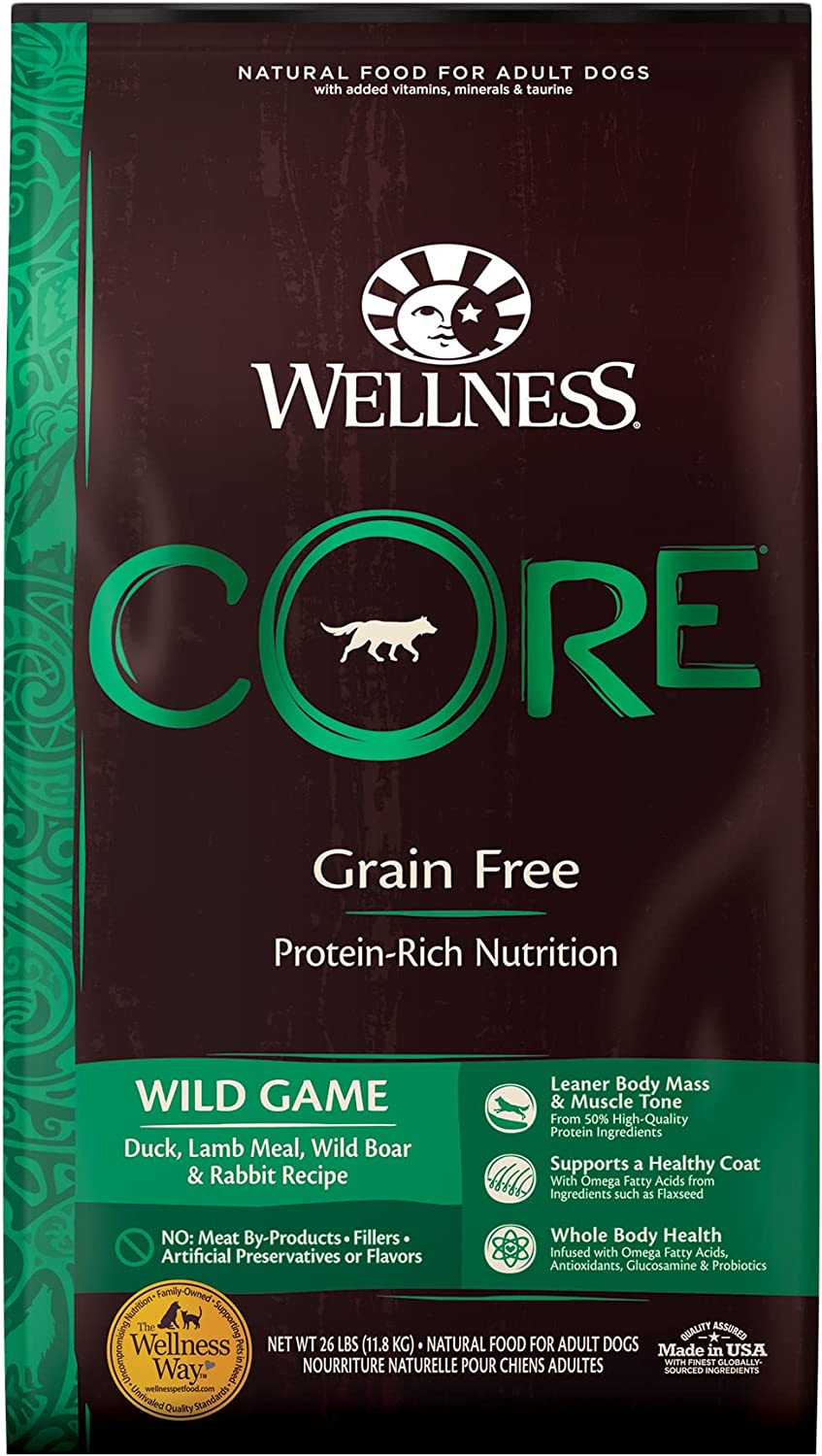 Wellness CORE Natural Grain Free Dry Dog Food, Wild Game Duck, Turkije, Zwijn &konijn, 26-pond zak